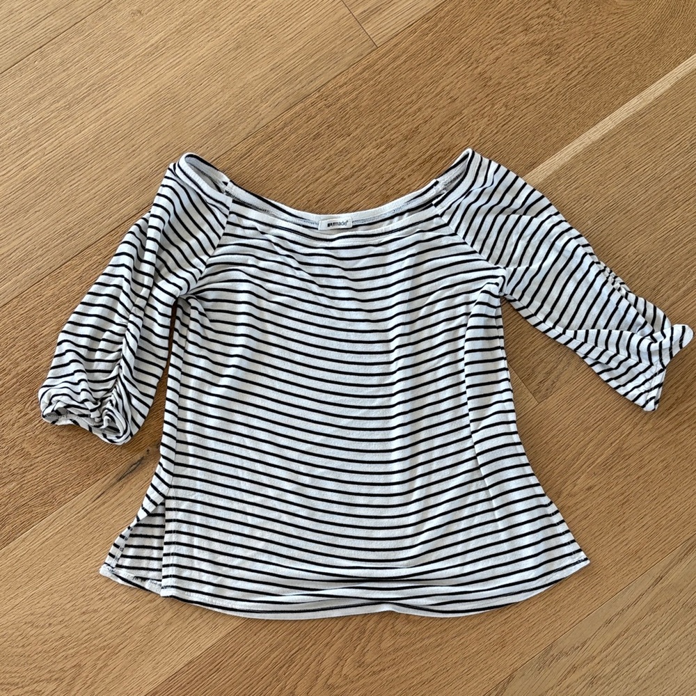 Revolve LAmade Black and White Striped Off-Shoulder Blouse
